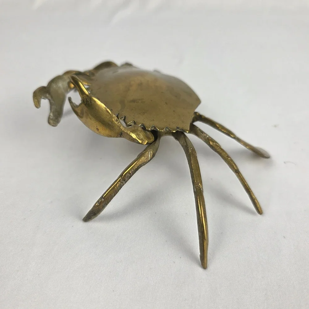 Vintage Brass Crab Trinket Box Hinged Lid Coastal Nautical Decor 7x5x2